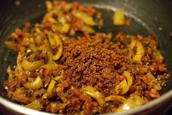 adding prepared kolhapuri masala 