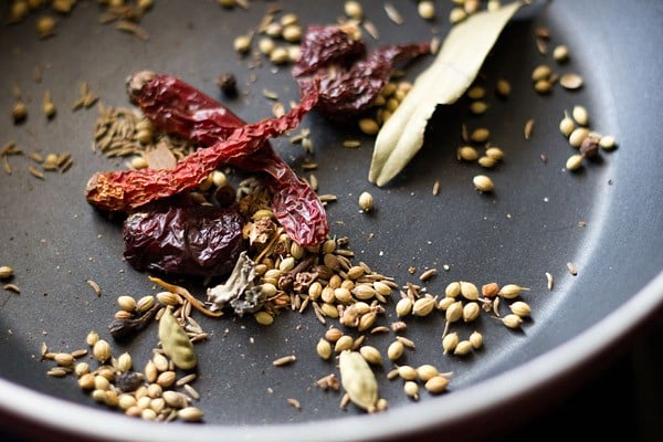 dry roasting ingredients for kolhapuri masala 