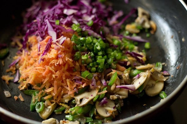 fresh chopped veggies in a wok