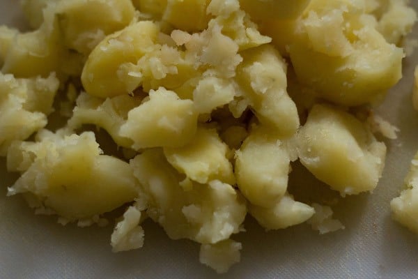 crumbled steamed potatoes. 