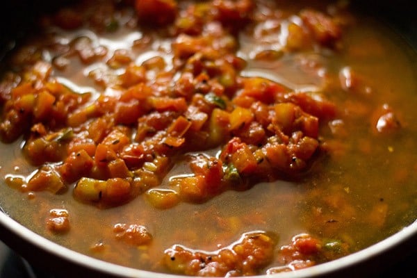 water added to tomato mixture. 