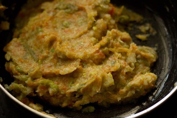 mashed vegetable mixture in the bowl