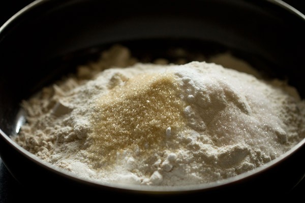 flour mixture in a bowl for kulcha dough