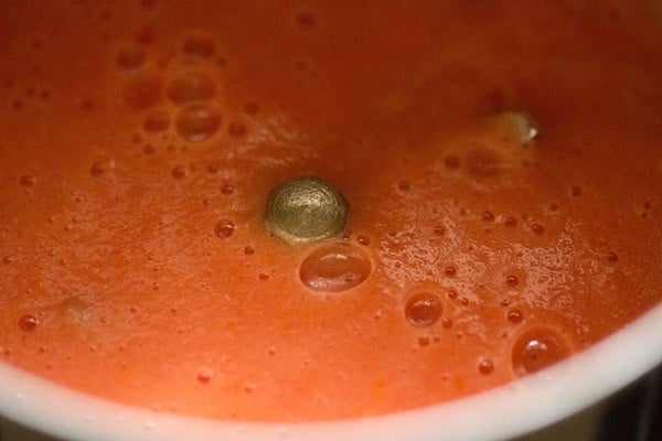 tomatoes pureed in the blender for dal makhani recipe.