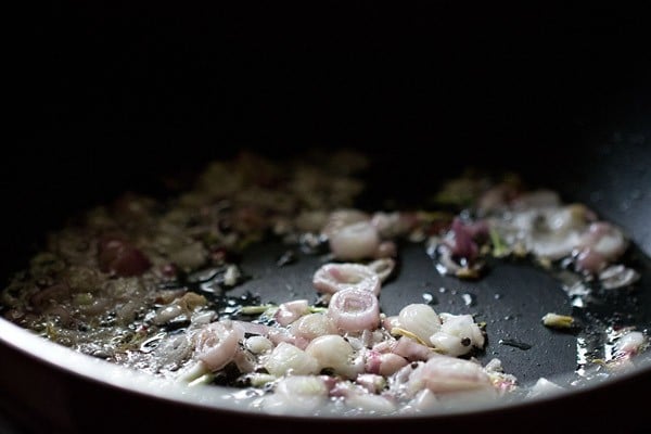 chopped shallots added to pan