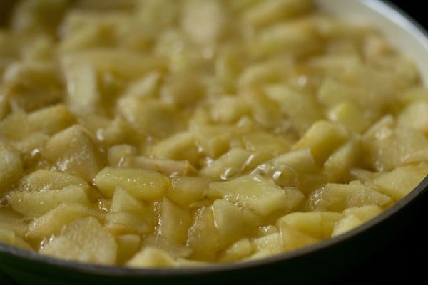 making homemade applesauce recipe by simmering apples and water.