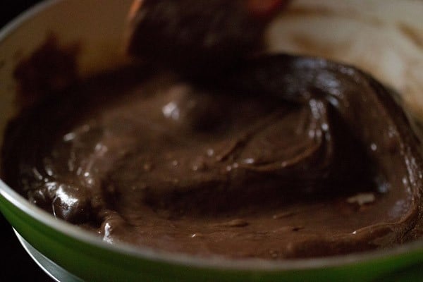 Stirring the chocolate fudge mixture.