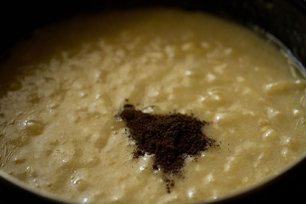 Wet ingredient mixture in mixing bowl for baking recipe