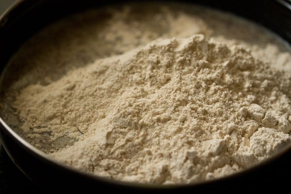 sifted flour ingredients added to liquid mixture