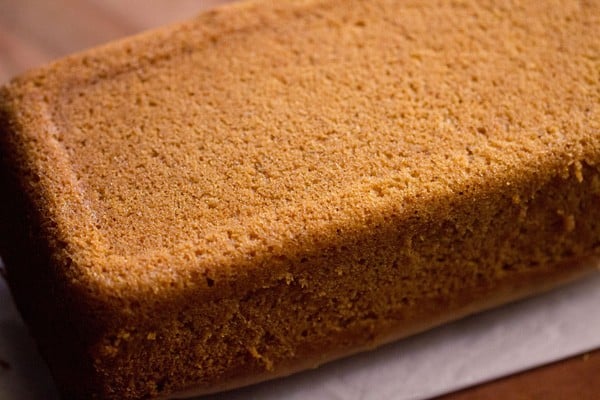 bottom side of pound cake showing a soft and light texture