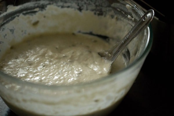 malpua batter after mixing in the baking soda