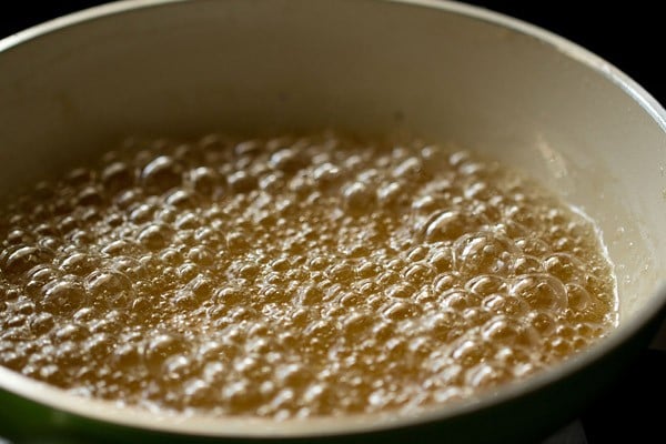 sugar mixture in a pan on a double boiler