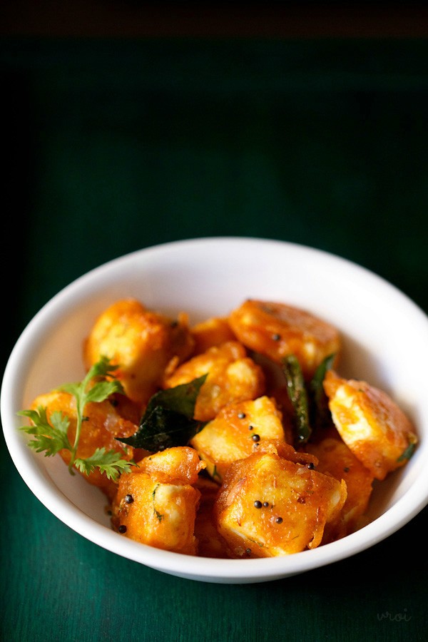 paneer 65 in a white bowl.