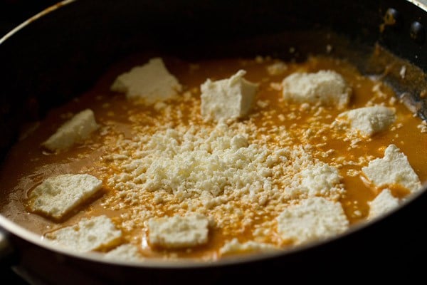 grated paneer and paneer cubes added to make paneer lababdar