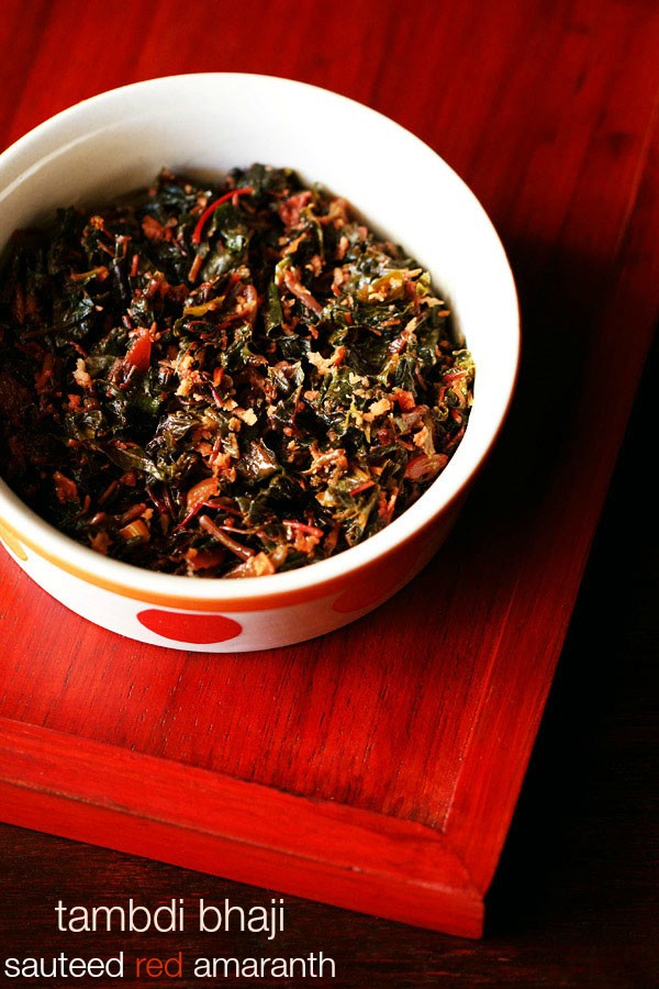 tambdi bhaji served in a white bowl.