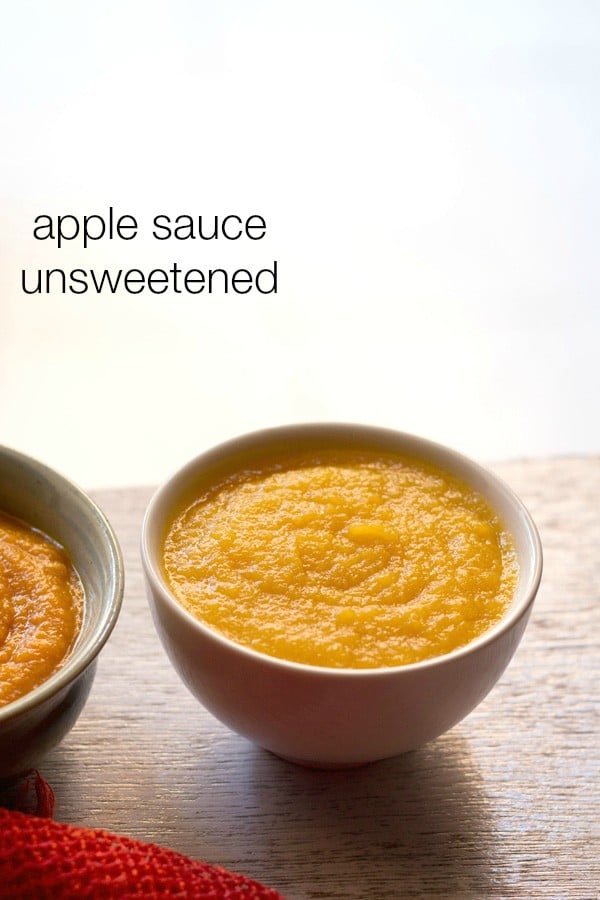 applesauce served in a white bowl with text layover.