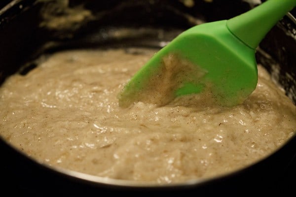 folding batter for eggless applesauce cake recipe.