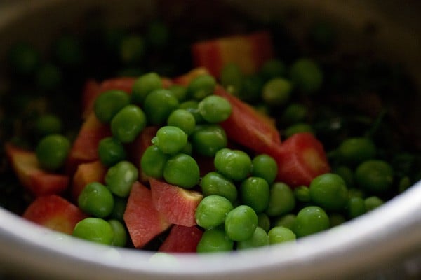 mixed vegetables added to pressure cooker