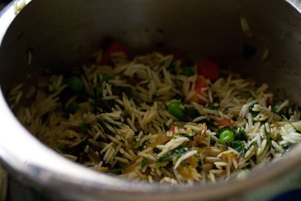 sauteing methi rice mixture in pressure cooker