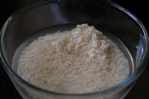 soaked rice in a bowl