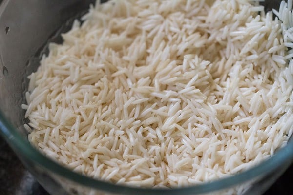 drained rice in a bowl