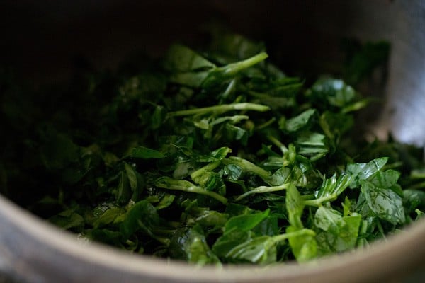 methi leaves added to pressure cooker