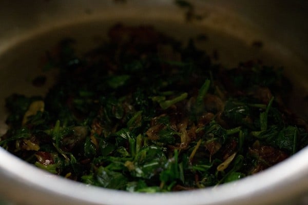 sauteing methi pulao mixture in pressure cooker