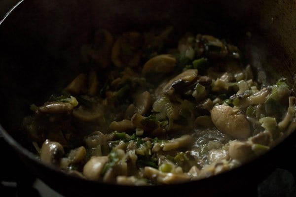 golden mushrooms, spring onions, garlic, ginger and green chilies