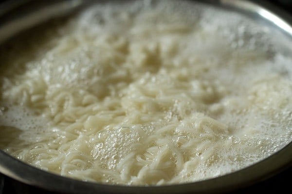 cooked noodles in a pot