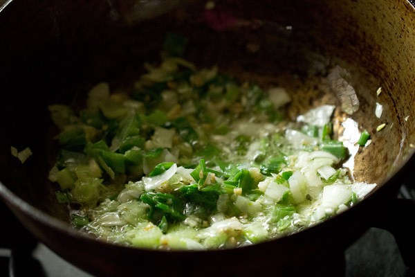 translucent sautéed spring onions