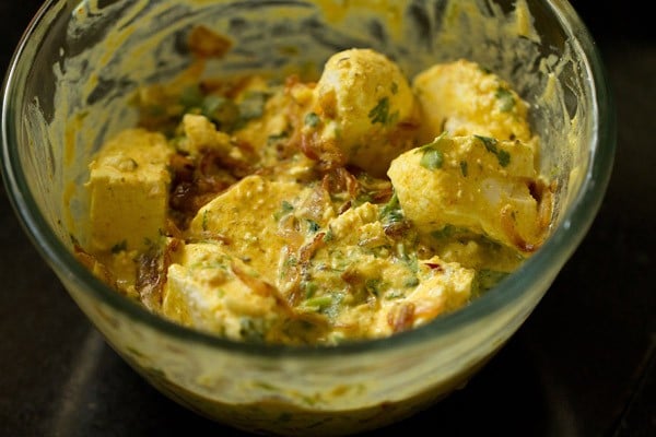 paneer marinado após 30 minutos