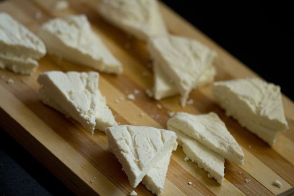 paneer wedges cut into "sandwich pieces"