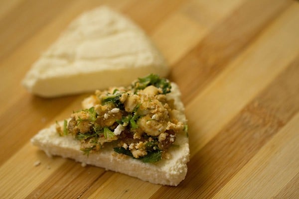 stuffing added to first paneer sandwich for paneer pasanda recipe