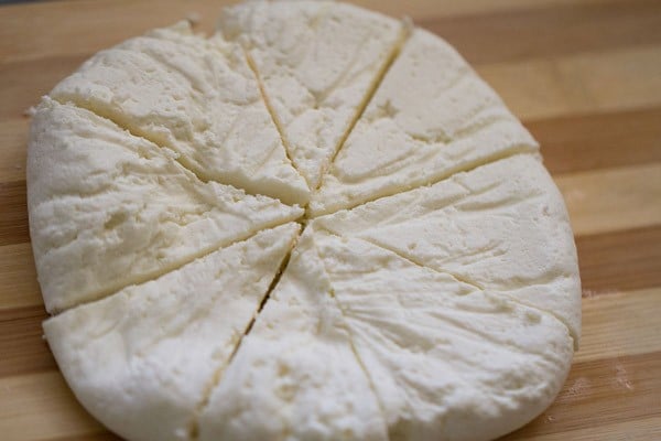 paneer cut into wedges for making paneer pasanda