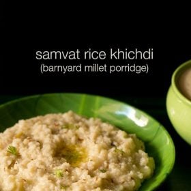 sama chawal khichdi served on a green plate with text layover.