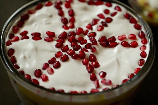 trifle decorated with pomegranate arils