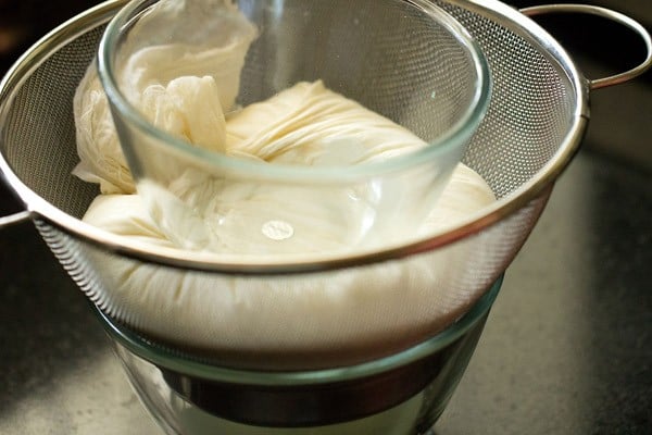 preparing hung curd or greek yogurt. 