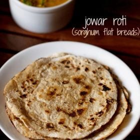 The jowar roti is served on a white plate with the text stay on it.