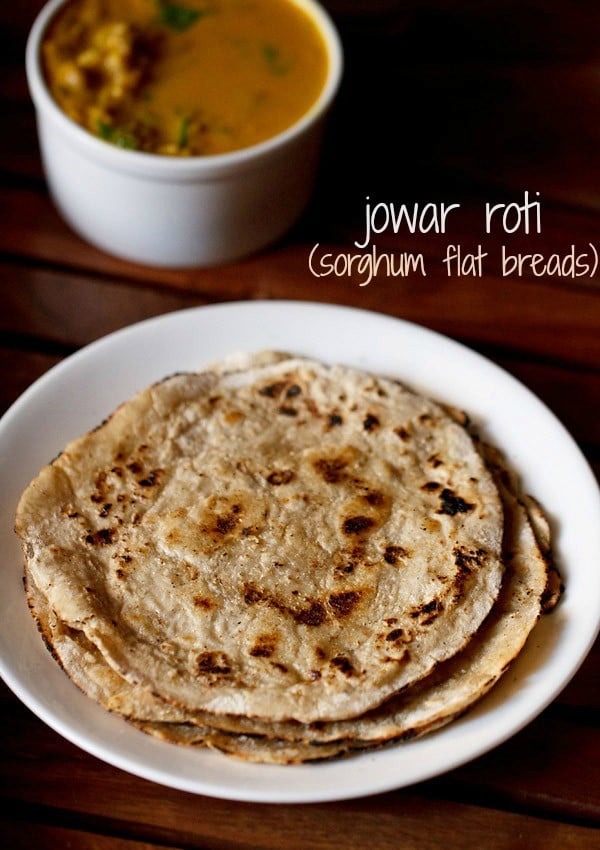 jowar roti served on a white plate with text layovers.