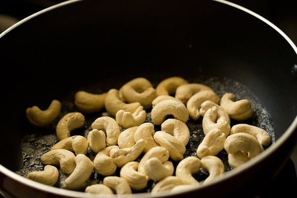 cashews added to pan