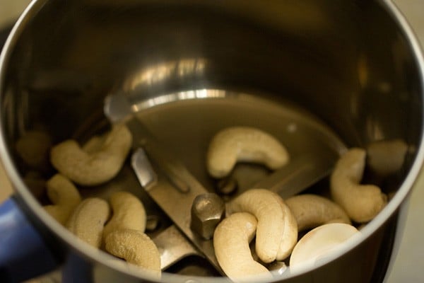 grinding kaju in a grinder jar