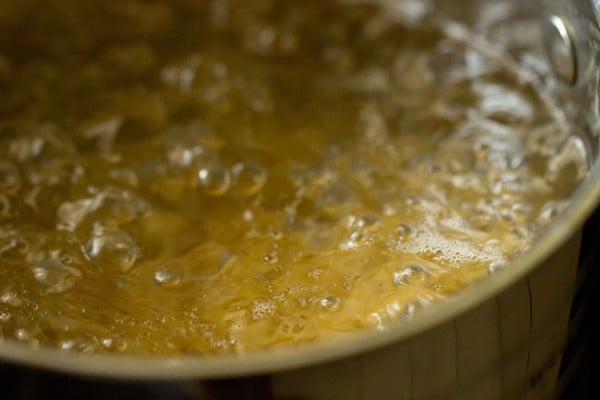 pasta being boiled. 