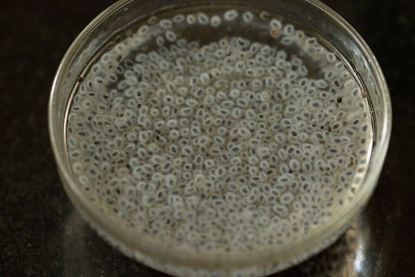 sabja seeds soaked in water. 