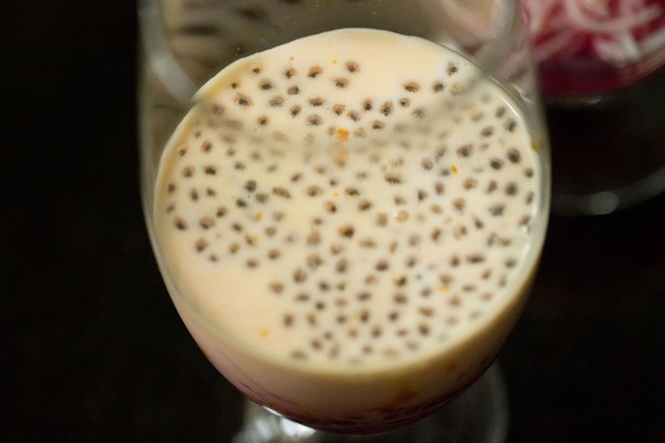 soaked sabja seeds added in the serving glass. 