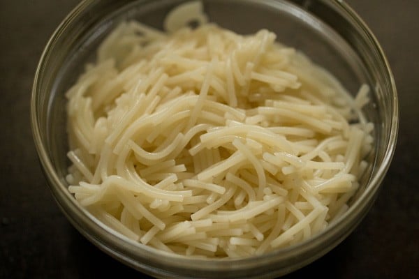 cooked falooda sev in a bowl. 