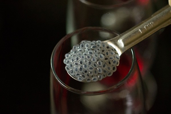 soaked sabja seeds added in the serving glass. 