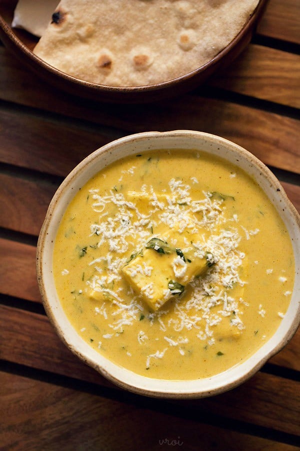 methi malai paneer served in a bowl with roti