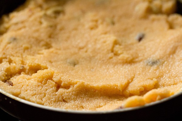 cooked rava kesari with milk. 