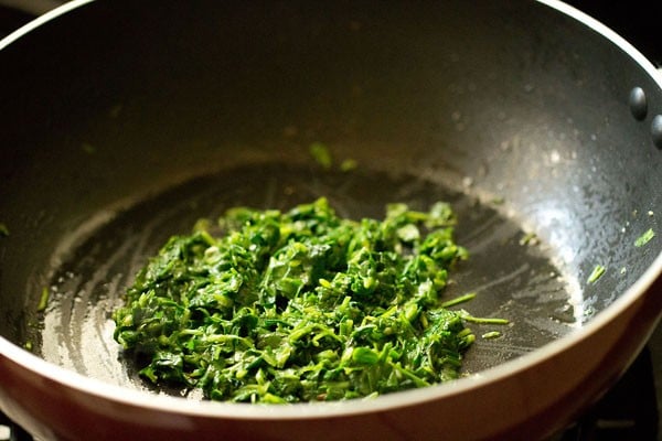 sauteing methi leaves