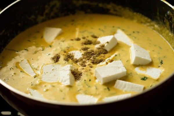 paneer cubes and garam masala powder added